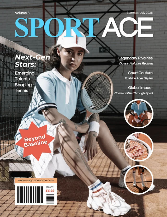 Modern Soft Blue Tennis Sports Magazine Cover Template