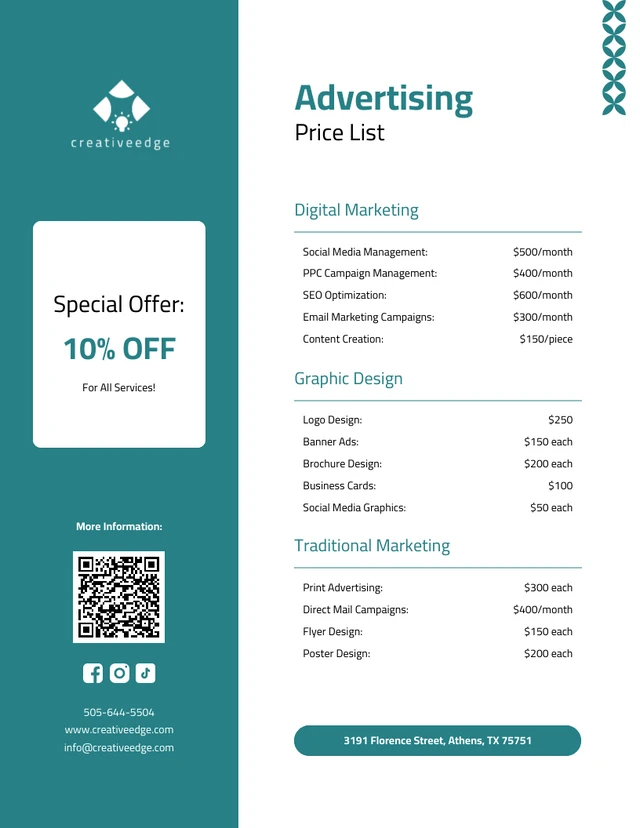 Advertising Price List Template