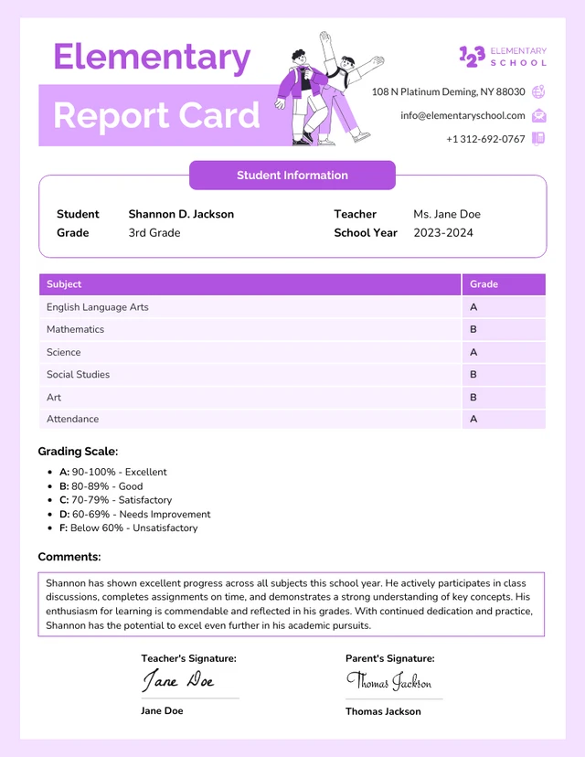 Plantilla de boleta de calificaciones de primaria