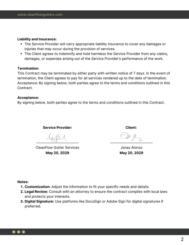 Gutter Cleaning Contract Template - Página 2