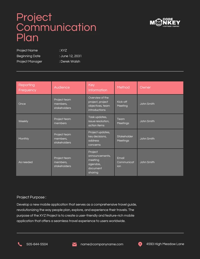 Black and Red Project Communication Plan Template