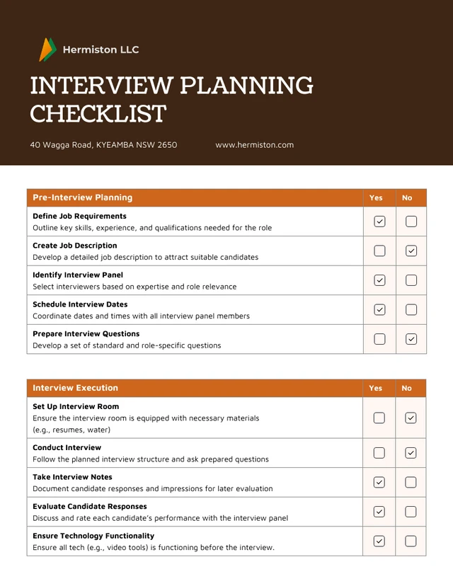 Interview Planning Checklist Template