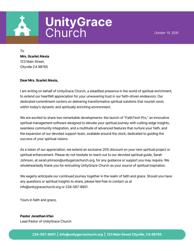 Purple Cyan Clean Church Letterhead Template