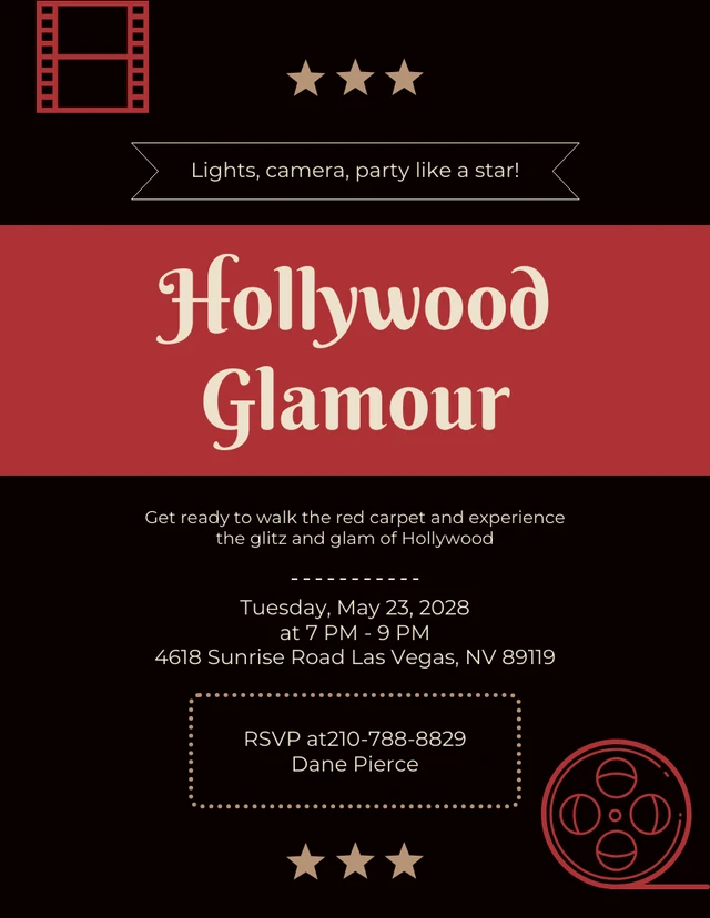 Simple Black And Red Hollywood Invitation Template