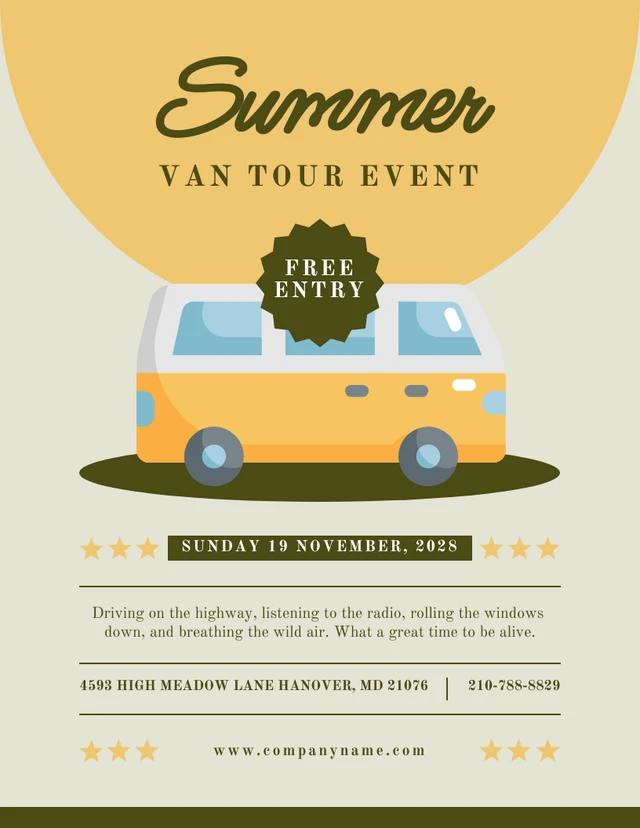 Hellgrüne und gelbe Illustration Vintage Summer Tour Event Poster Vorlage