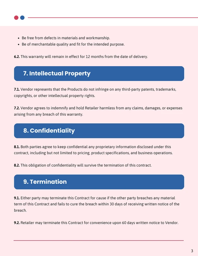 Retail Vendor Contract Template - Page 3