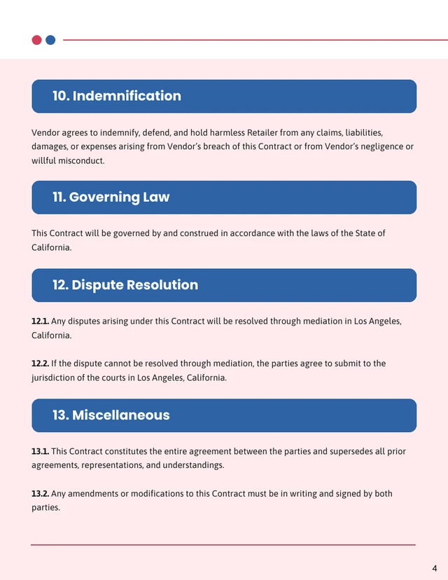 Retail Vendor Contract Template - Pagina 4