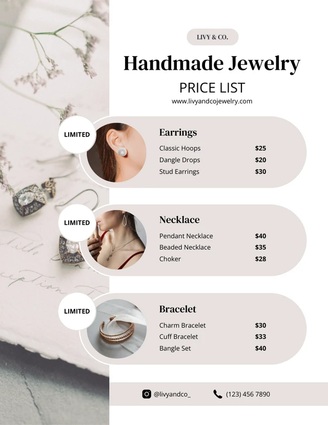 Handmade Jewelry Price List Template