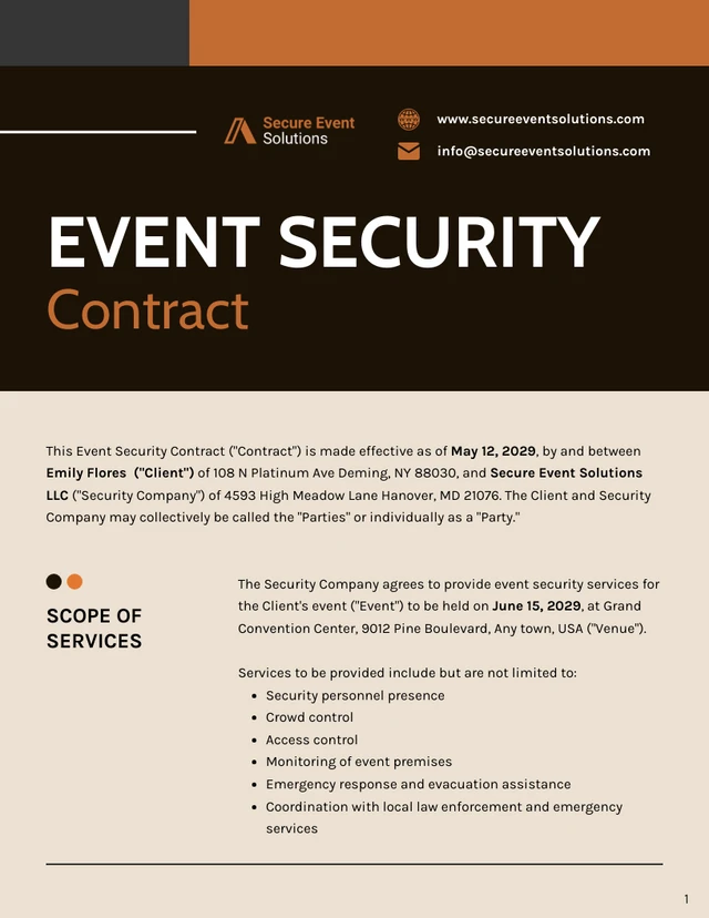 Event Security Contract Template - page 1