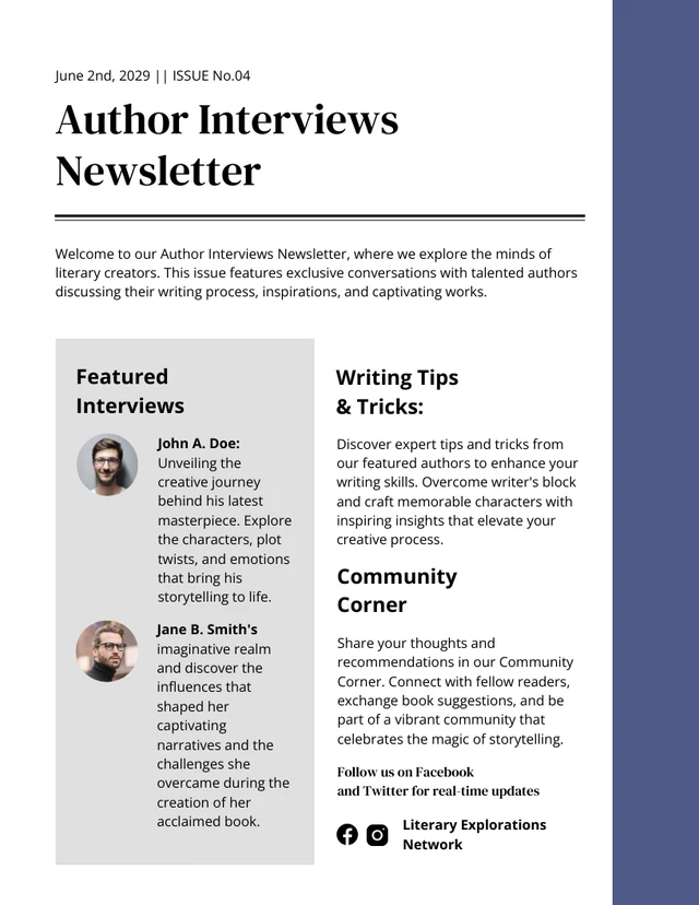 Author Interviews Newsletter Template