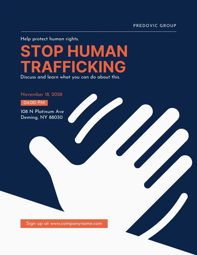 Modèle d'Affiche minimaliste marine et blanc pour arrêter la traite des êtres humains