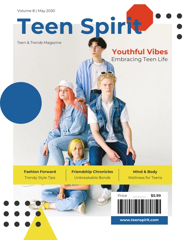 Modèle de couverture de magazine pour adolescents amusant et coloré