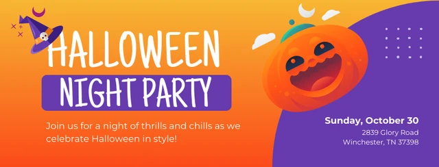 Orange And Purple Halloween Night Party Banner