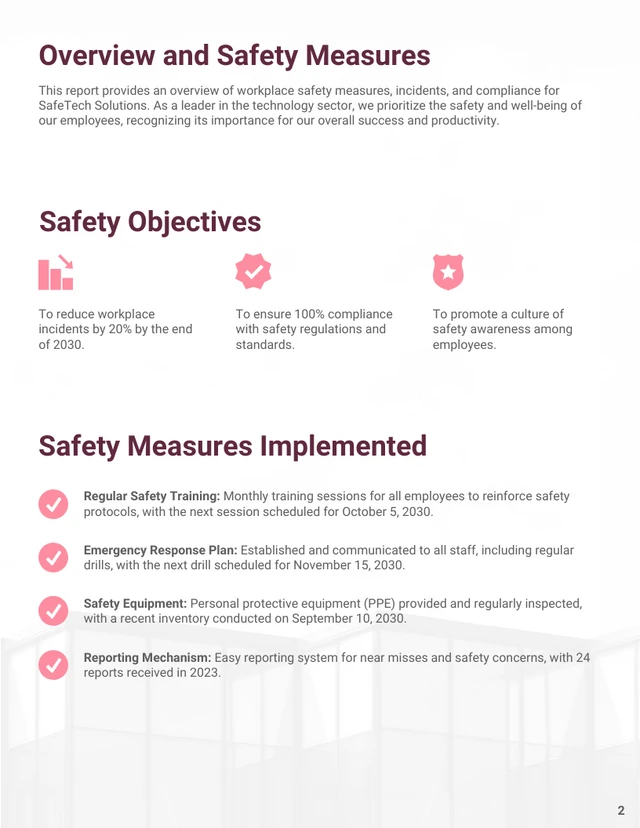 Workplace Safety Overview Report Template - صفحة 2