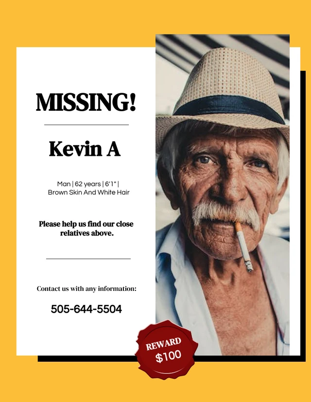 Simple Yellow And Black Missing Person Poster Template