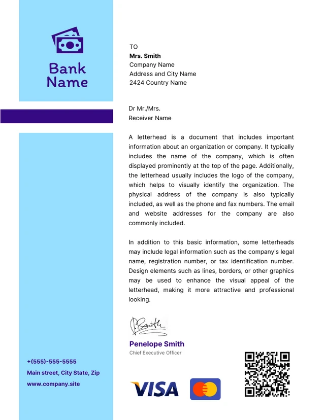 White And Light Blue Simple Bank Letterhead Template
