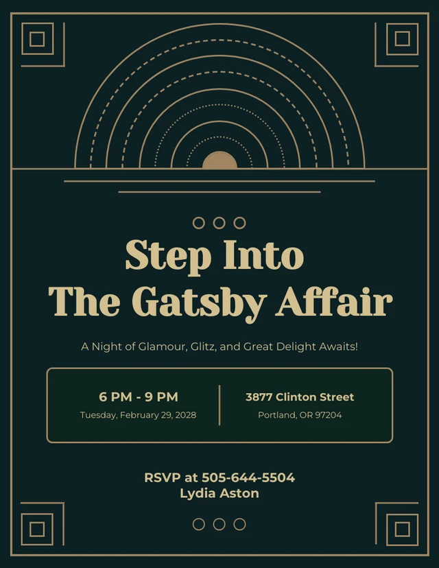 Deep Green, Blue, And Yellow Gatsby Invitation Template