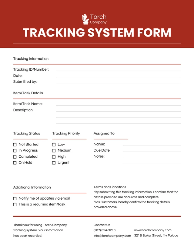 Modern Red and White Tracking Form Template