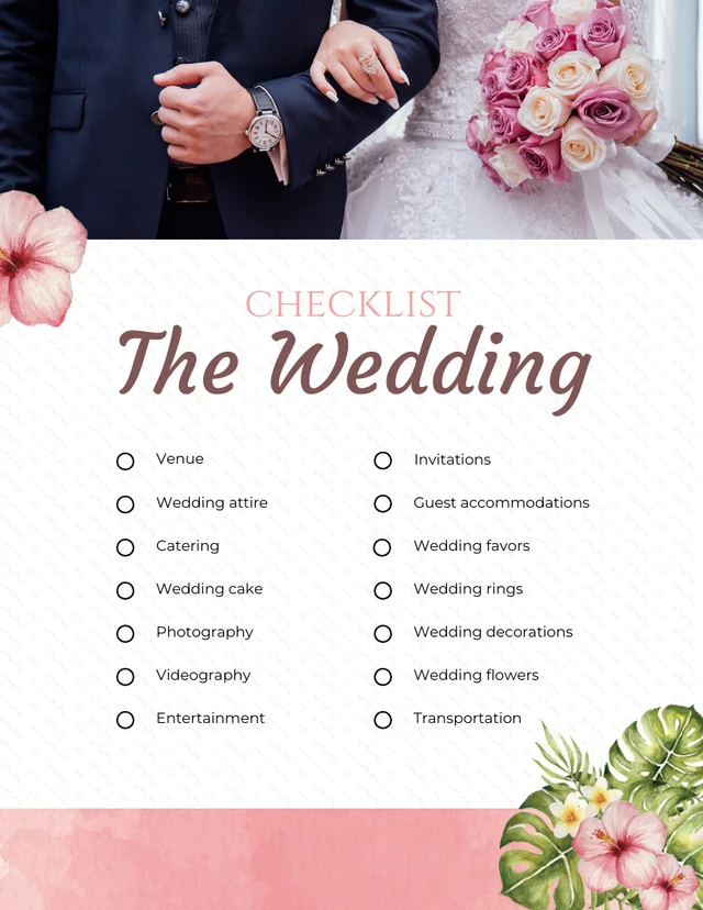 White and Pink Wedding Checklist