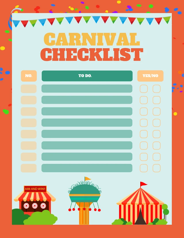 Liste de contrôle du carnaval orange et bleu