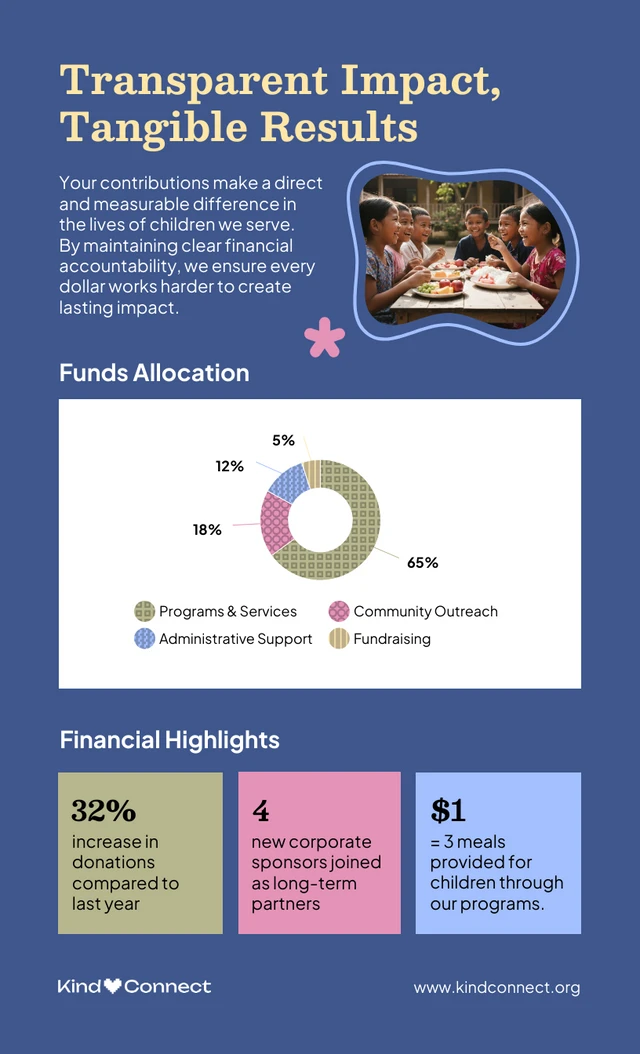 Vorlage für einen Finanzinfografikbericht einer gemeinnützigen Organisation