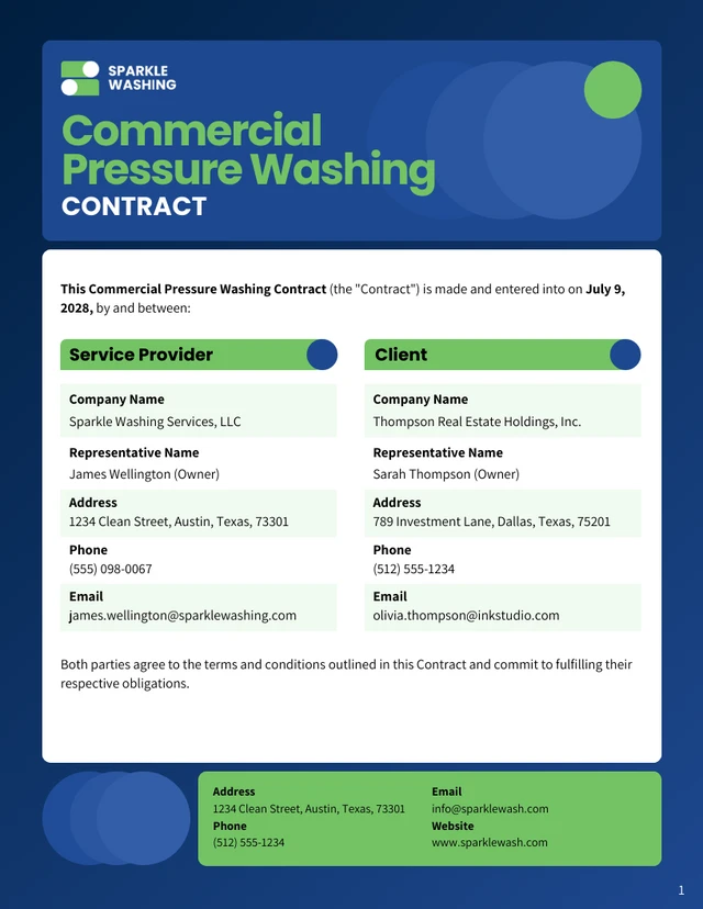 Commercial Pressure Washing Contract Template - page 1