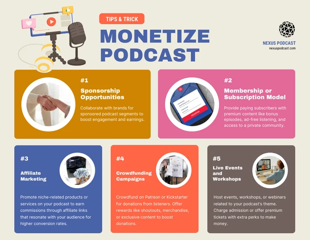Tips and Tricks to Monetize Your Podcast Infographic Template