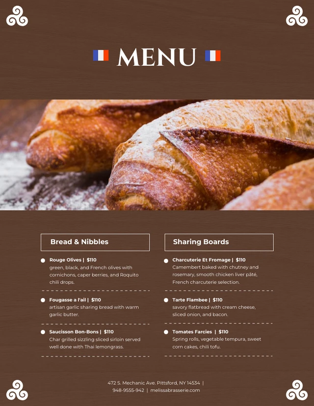 Modèle de menu français simple photo marron foncé