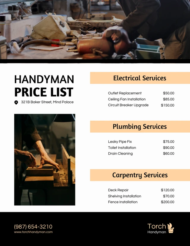 Black and Cream Modern Handyman Price Lists Template