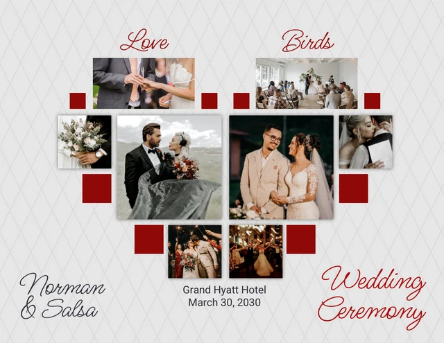Grey Modern Aesthetic Wedding Ceremony Heart Shaped Collages Template