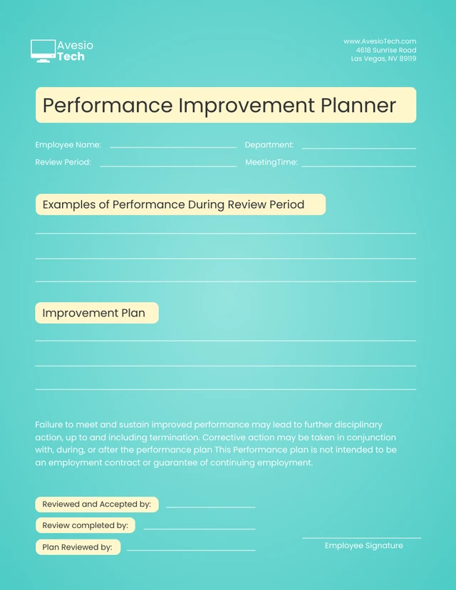 Yellow Green Performance Improvement Template