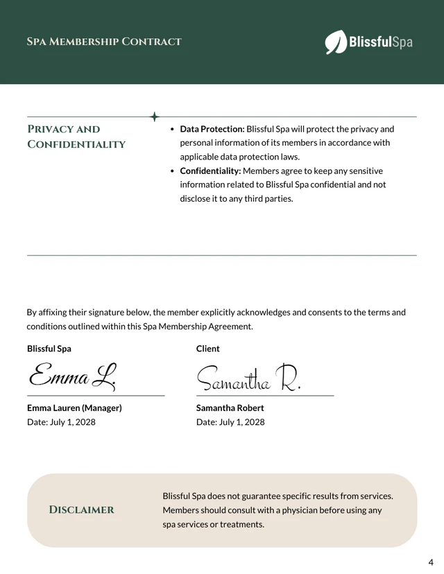 Spa Membership Contract Template - Page 4