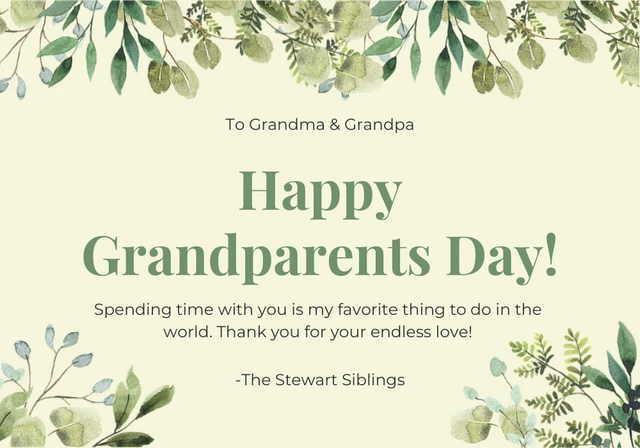 Modèle de carte de fête des grands-parents heureux esthétique minimaliste jaune clair et vert
