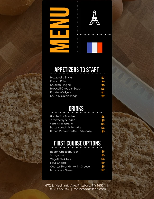 Modèle de menu français simple photo noir