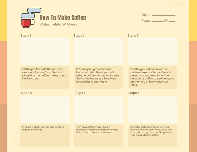 Modèle de storyboard jaune pour la préparation du café