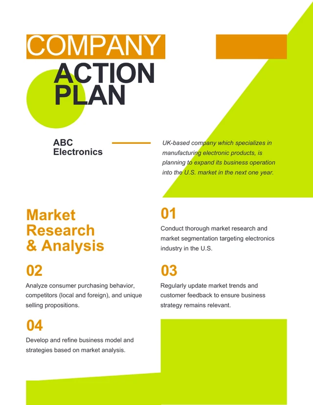 Simple Green And Orange Company Action Plan - Page 1