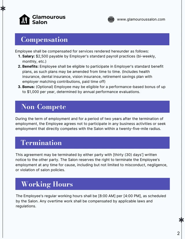 Cook Employment Contract Template - page 2