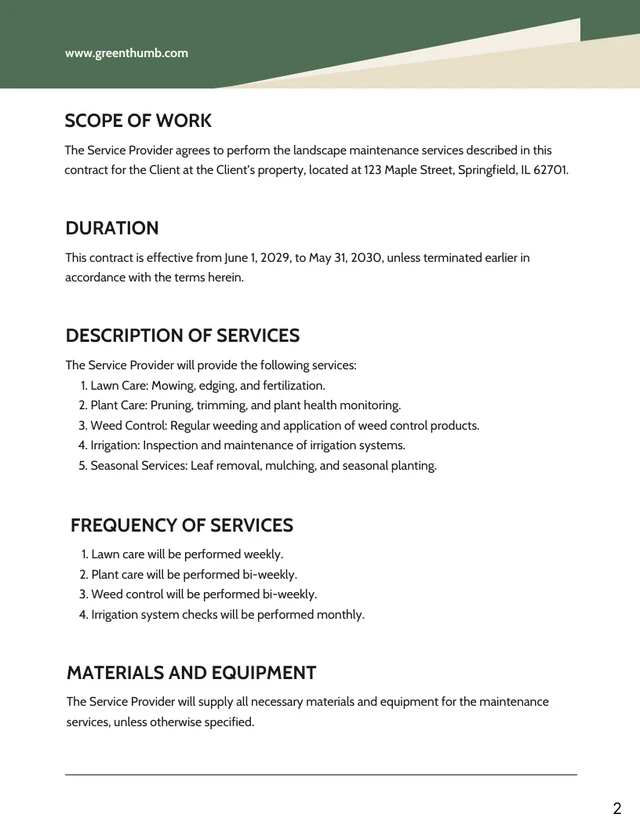 Landscape Maintenance Contract Template - Pagina 2