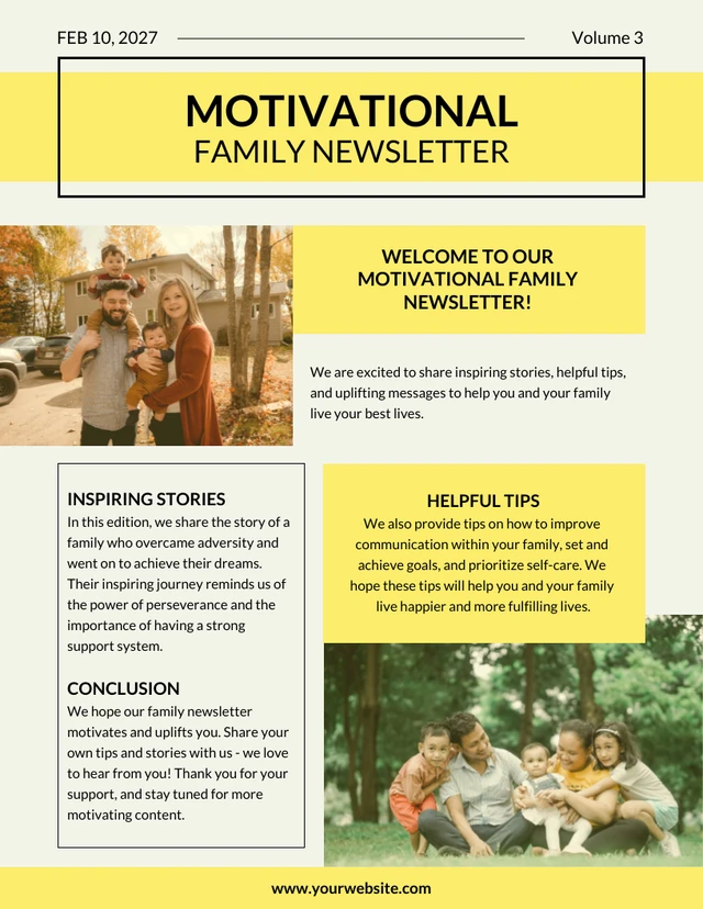 Lettre d'information familiale jaune et motivante