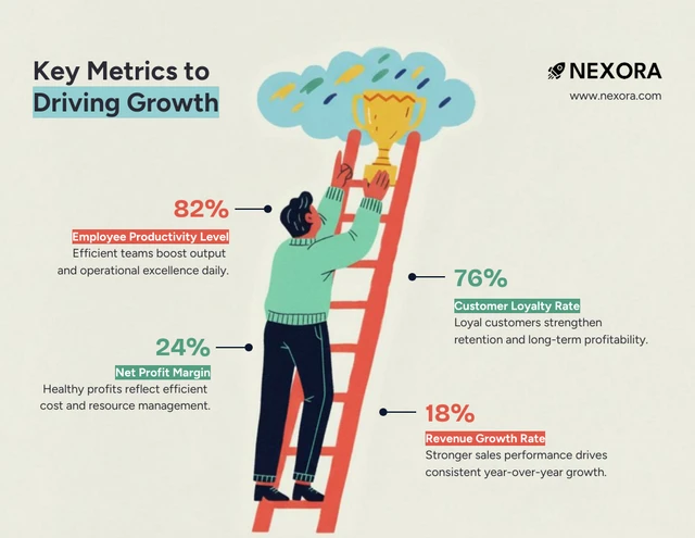 Modello di infografica statistica delle metriche chiave della scala di crescita aziendale Template Modello di infografica statistica delle metriche chiave della scala di crescita aziendale