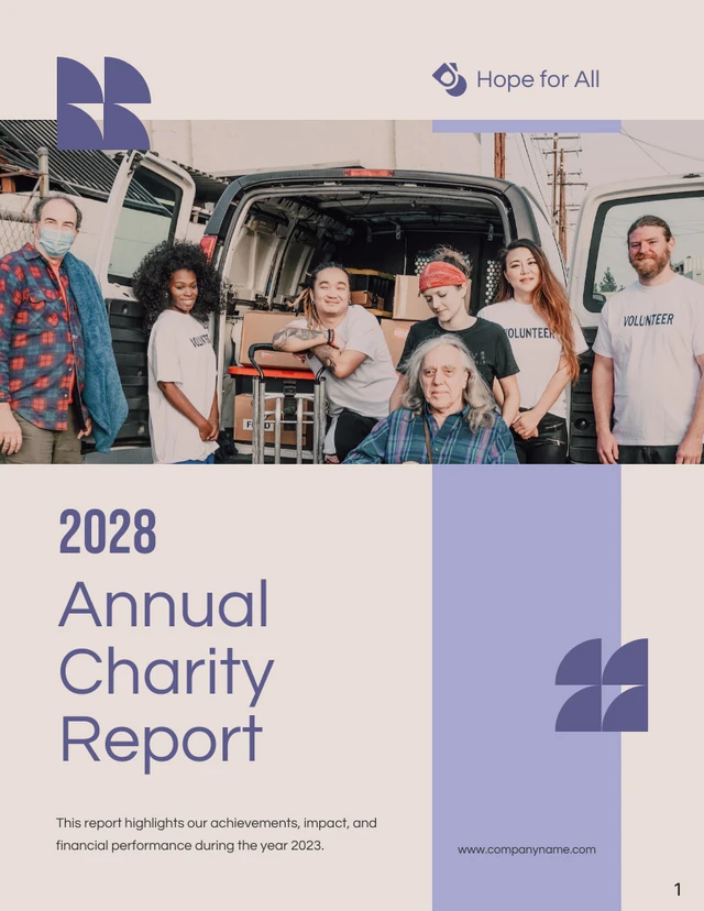 Purple and Beige Charity Reports - page 1