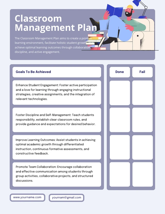 Purple And White Minimalist Classroom Management Plan Template