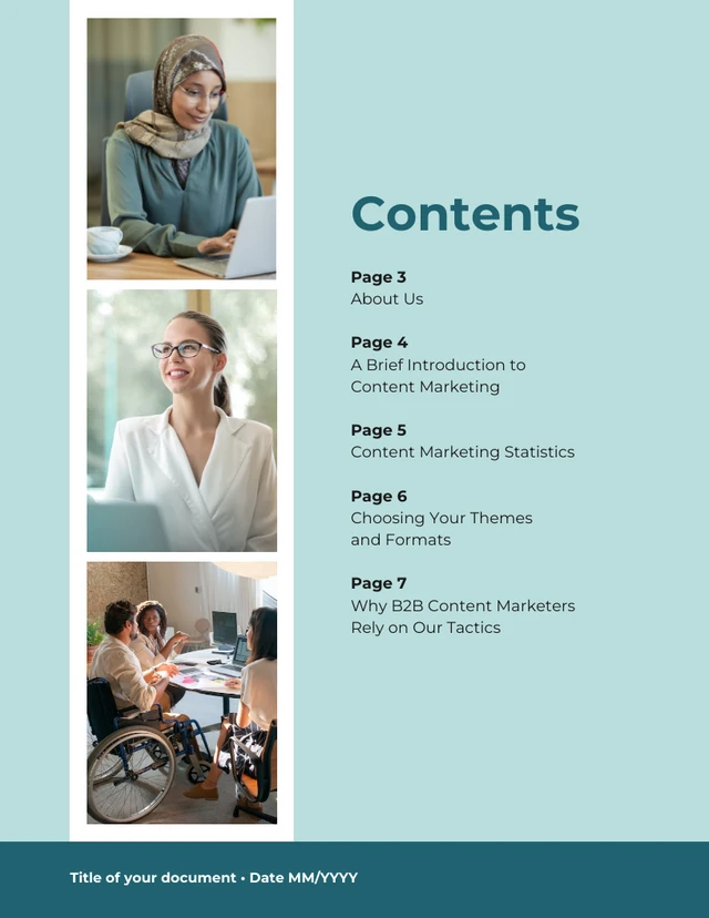 Teal White Paper Table of Contents Template