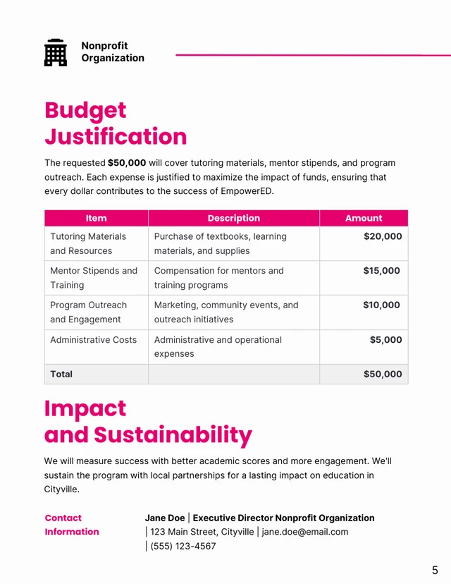 Magenta and Grey Modern Simple Grant Formal Proposal - Page 5