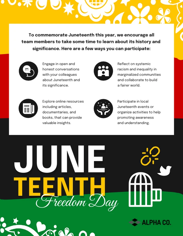 Juneteenth Freedom Day: modello di poster aziendale per le festività federali