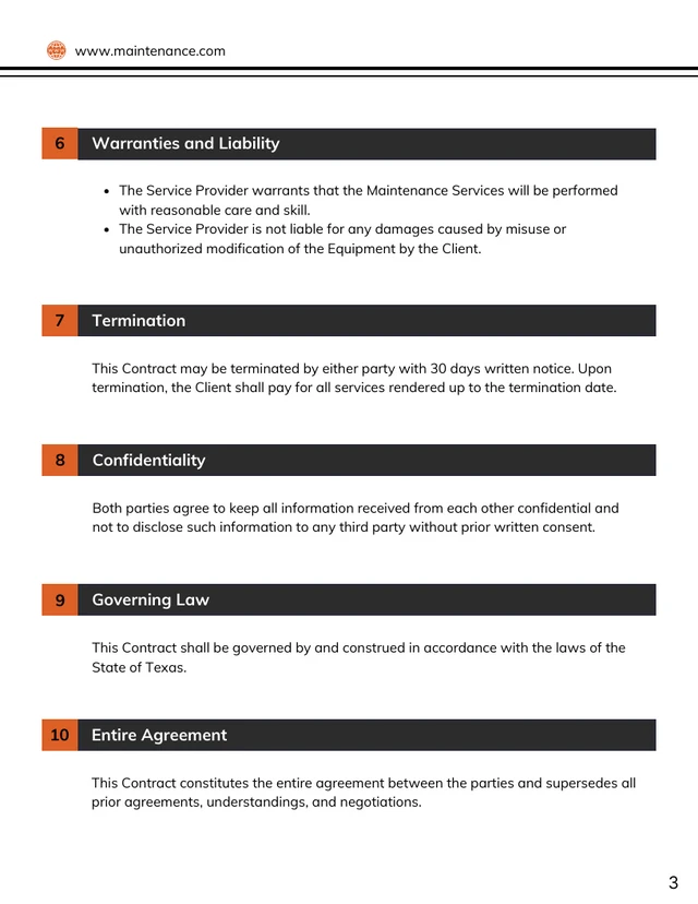 Equipment Maintenance Contract Template - page 3