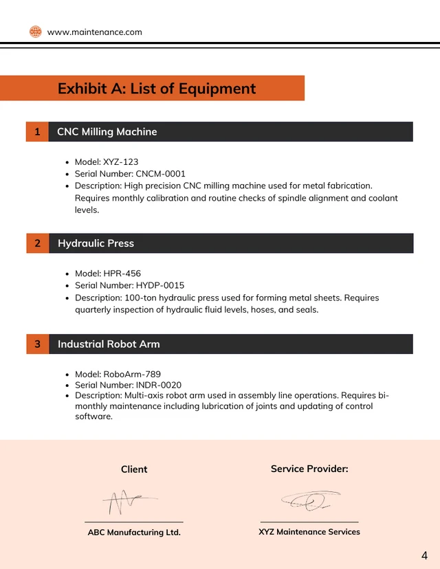 Equipment Maintenance Contract Template - صفحة 4