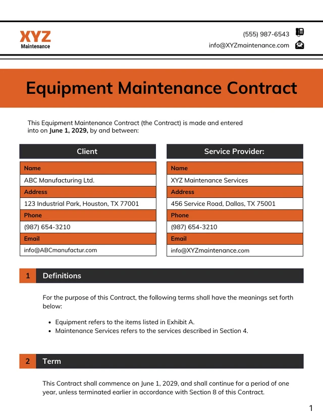 Equipment Maintenance Contract Template - Página 1