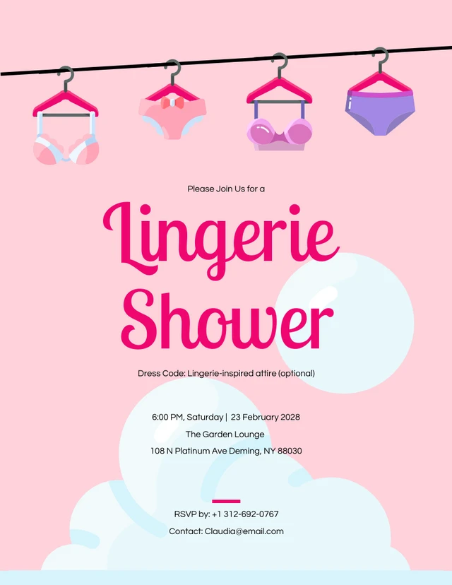 Pink Ilustration Cute Lingerie Shower Invitation Template