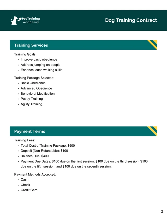 Dog Training Contract Template - page 2